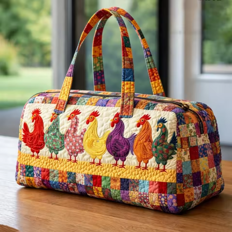 Roosters on Patchwork Weekender Bag | Elise