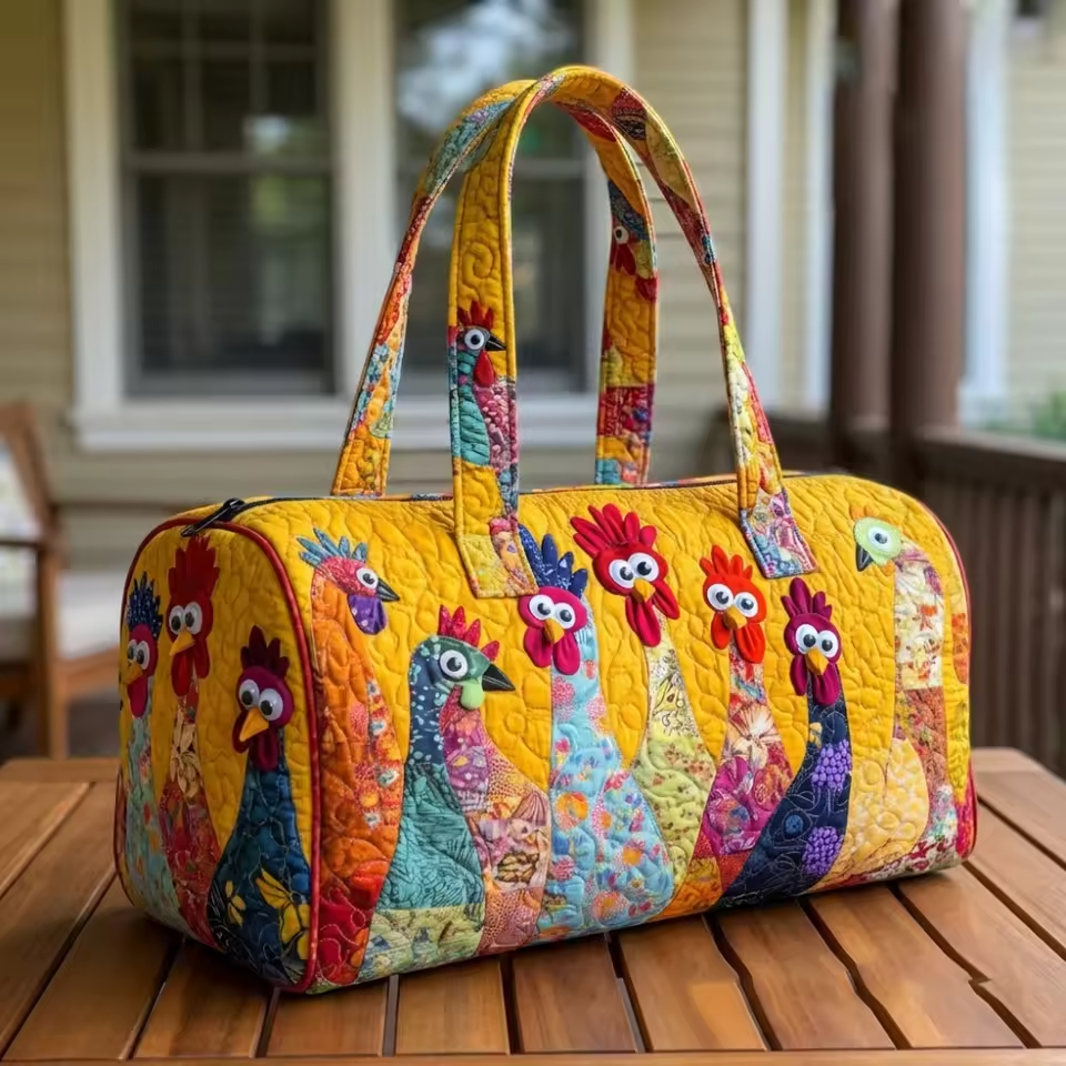 Happy Hens on Yellow Weekender Bag | Celine