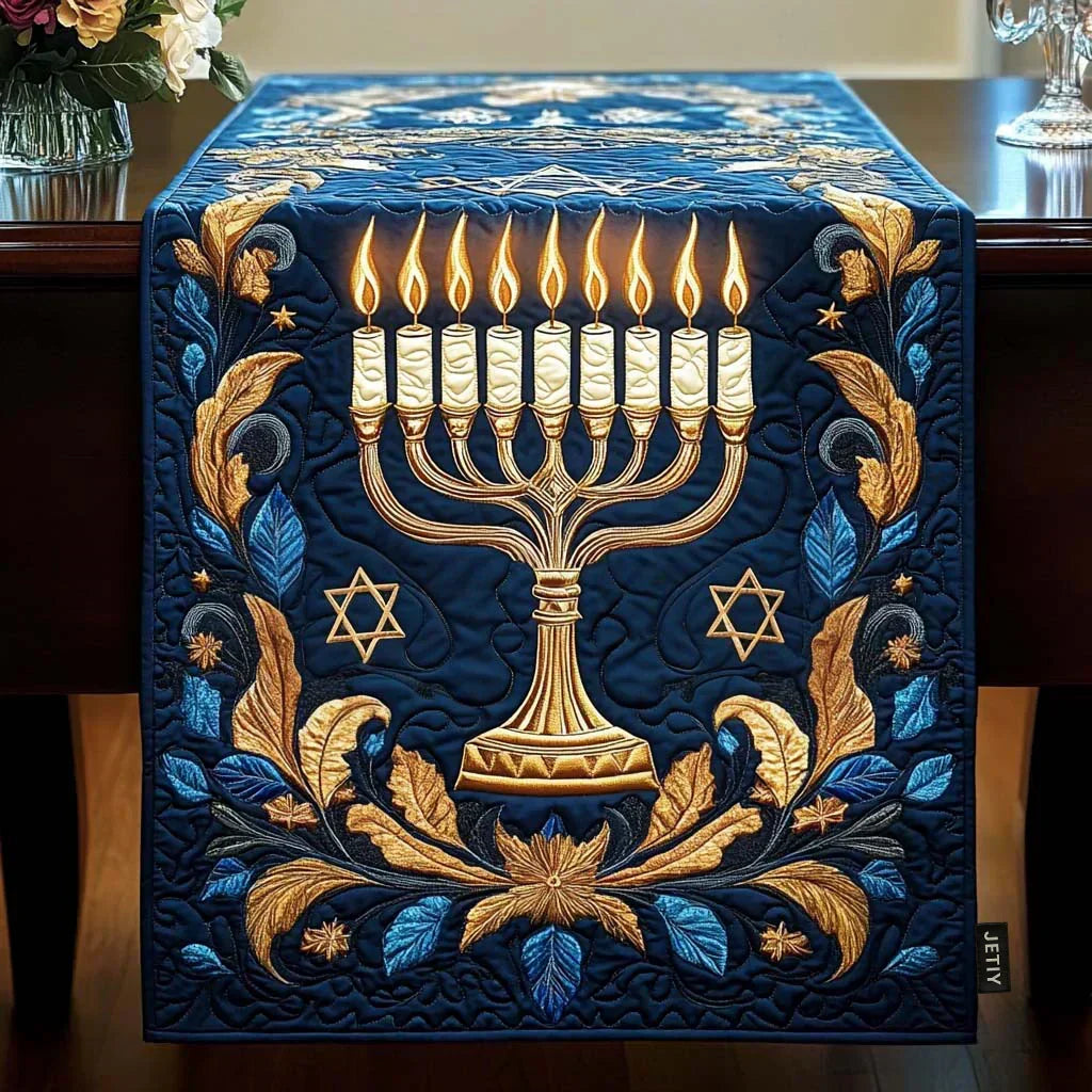 Lit Menorah Table Runner