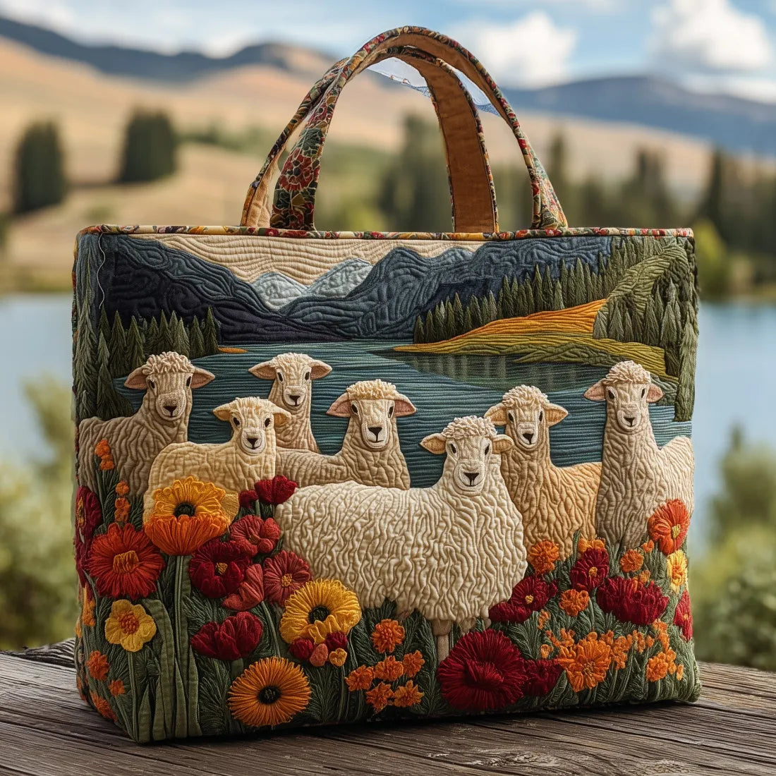 Sheep by the Lake Tote Bag