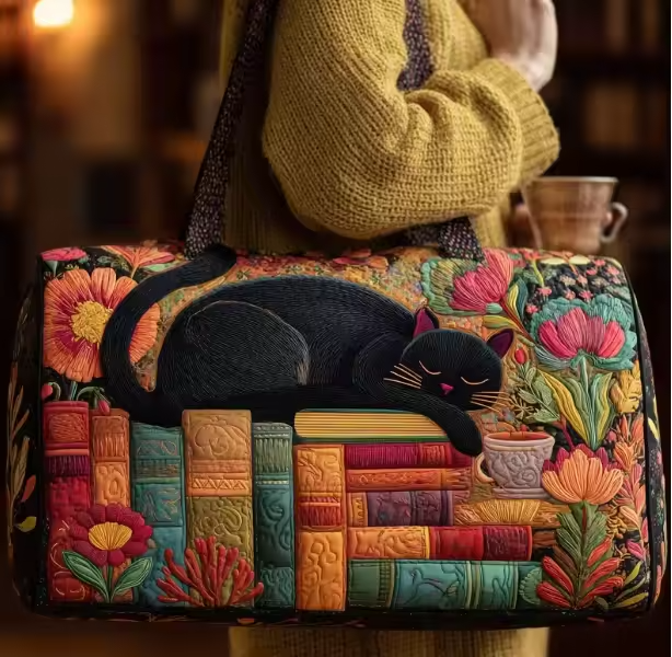 Black Cat on Books Weekender Bag | Joan