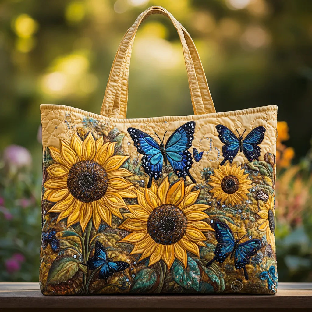 Sunflower and Blue Butterfly Tote Bag