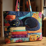 Black Cat, Books and Cups Tote Bag