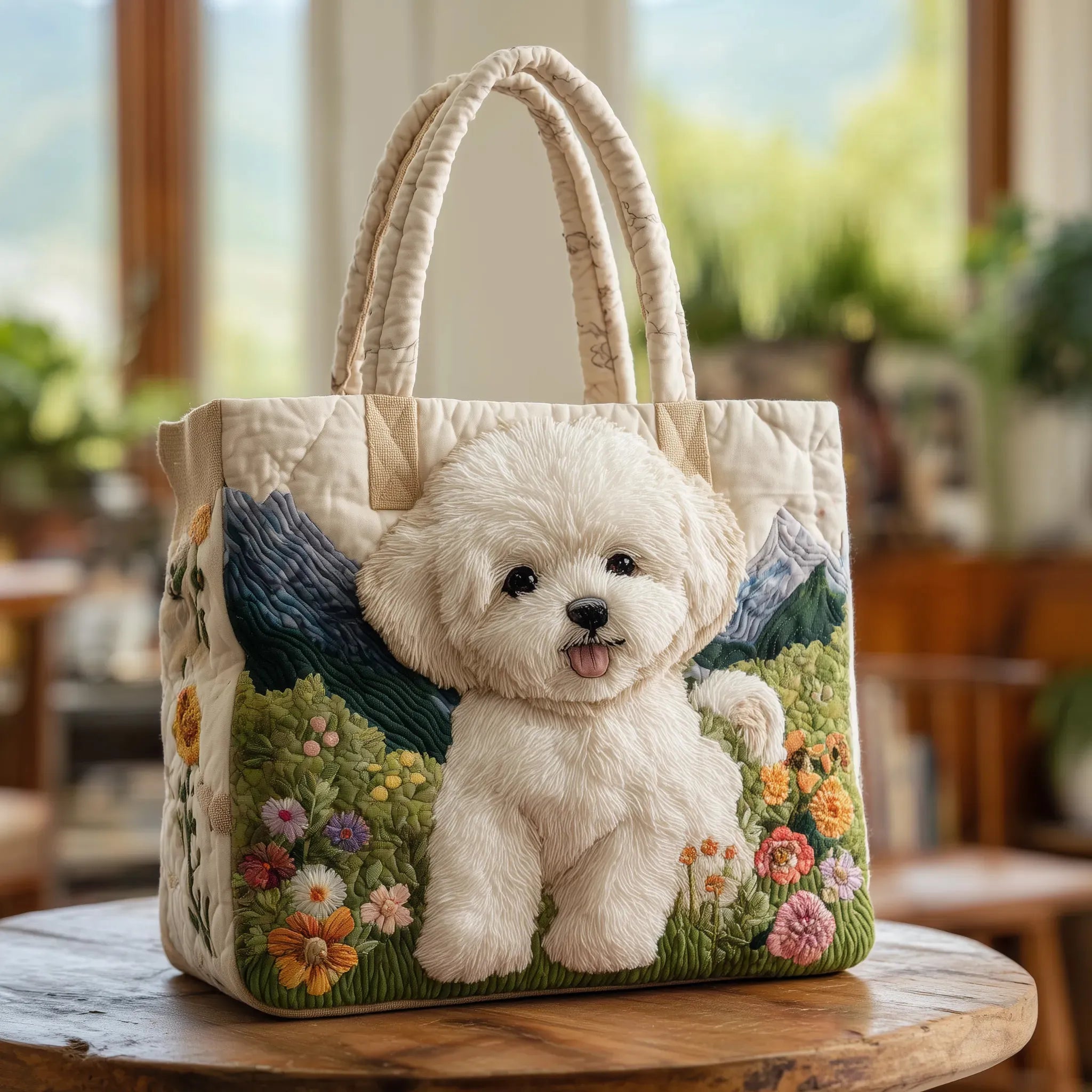Dog Motif Quilted Tote Bag