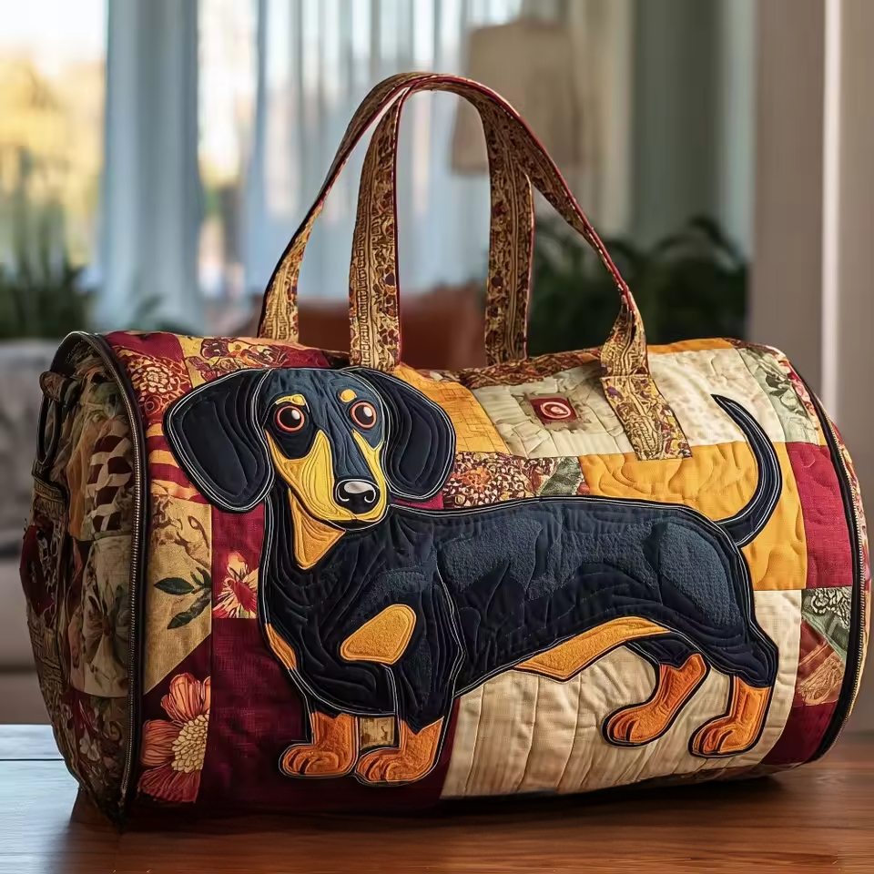 Dachshund in Patchwork Weekender Bag | Eloise
