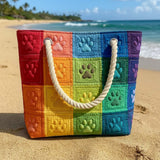 Patchwork Paw Print Beach Bag